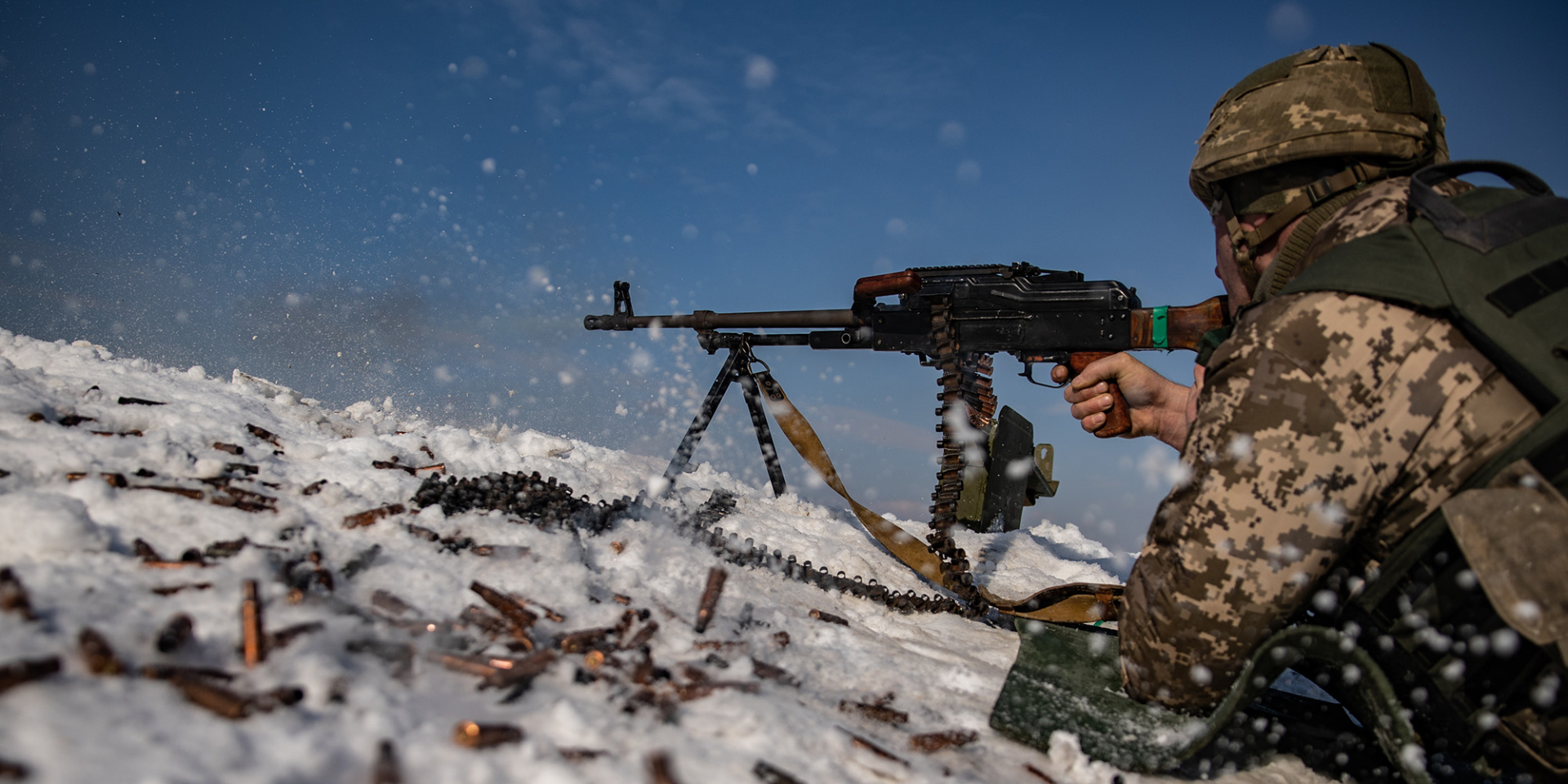 A Ukrainian serviceman during PKM machine gun live-fire training at a range in Donetsk Oblast (Photo: Roman Chop/Global Images Ukraine via Getty Images)