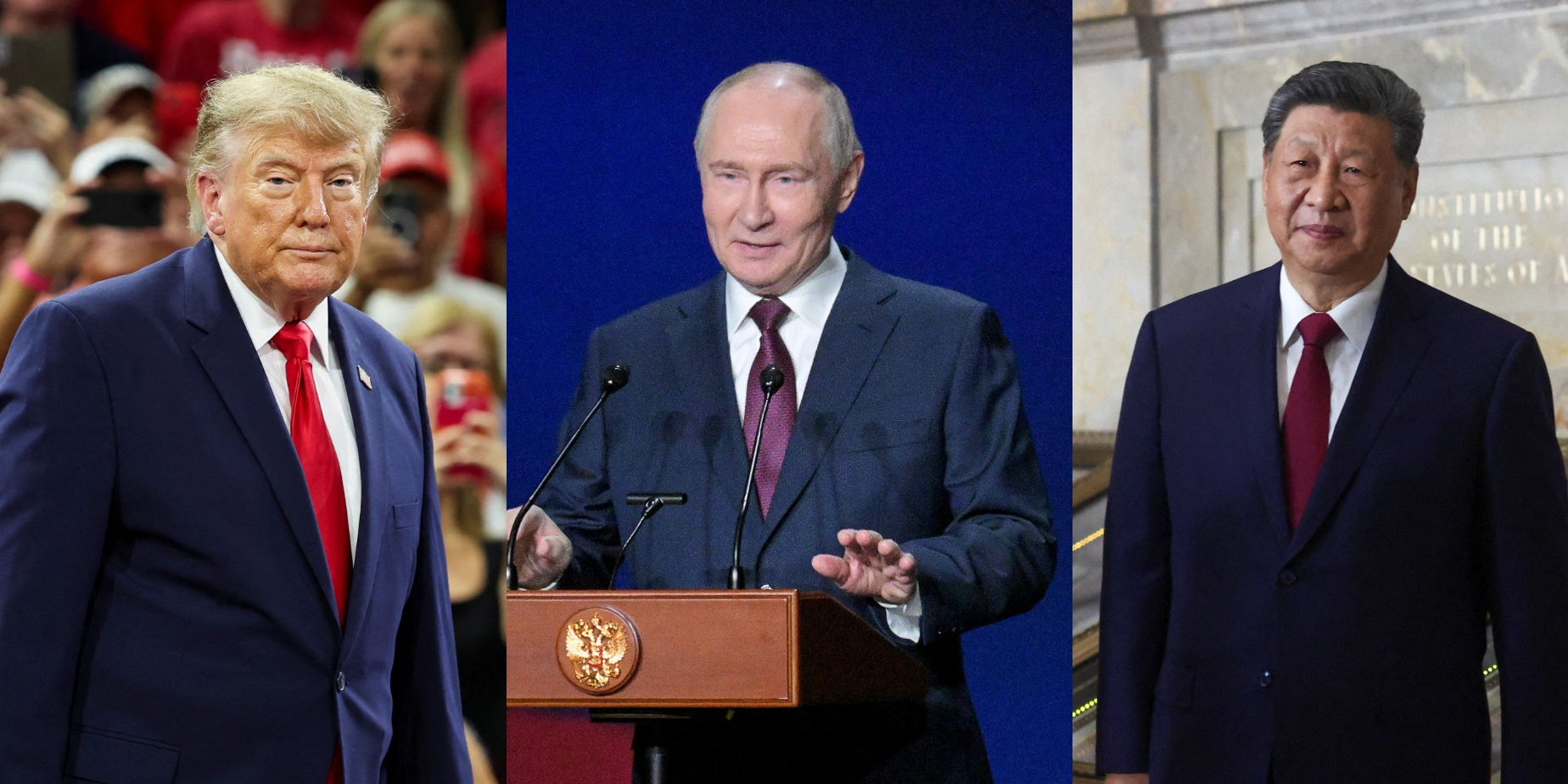 Трамп, Путін і Сі, ймовірно, зустрінуться матимуть тристоронню зустріч в Шеньчжені (Фото: Колаж NV / REUTERS / Umit Bektas / Sputnik/Alexei Nikolsky / Kevin Lamarque)