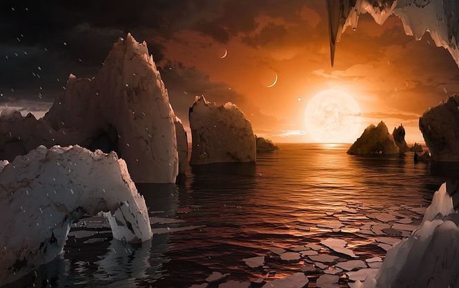  Вид с поверхности планеты TRAPPIST-1f в представлении художника (Фото: Иллюстрация: Википедия)