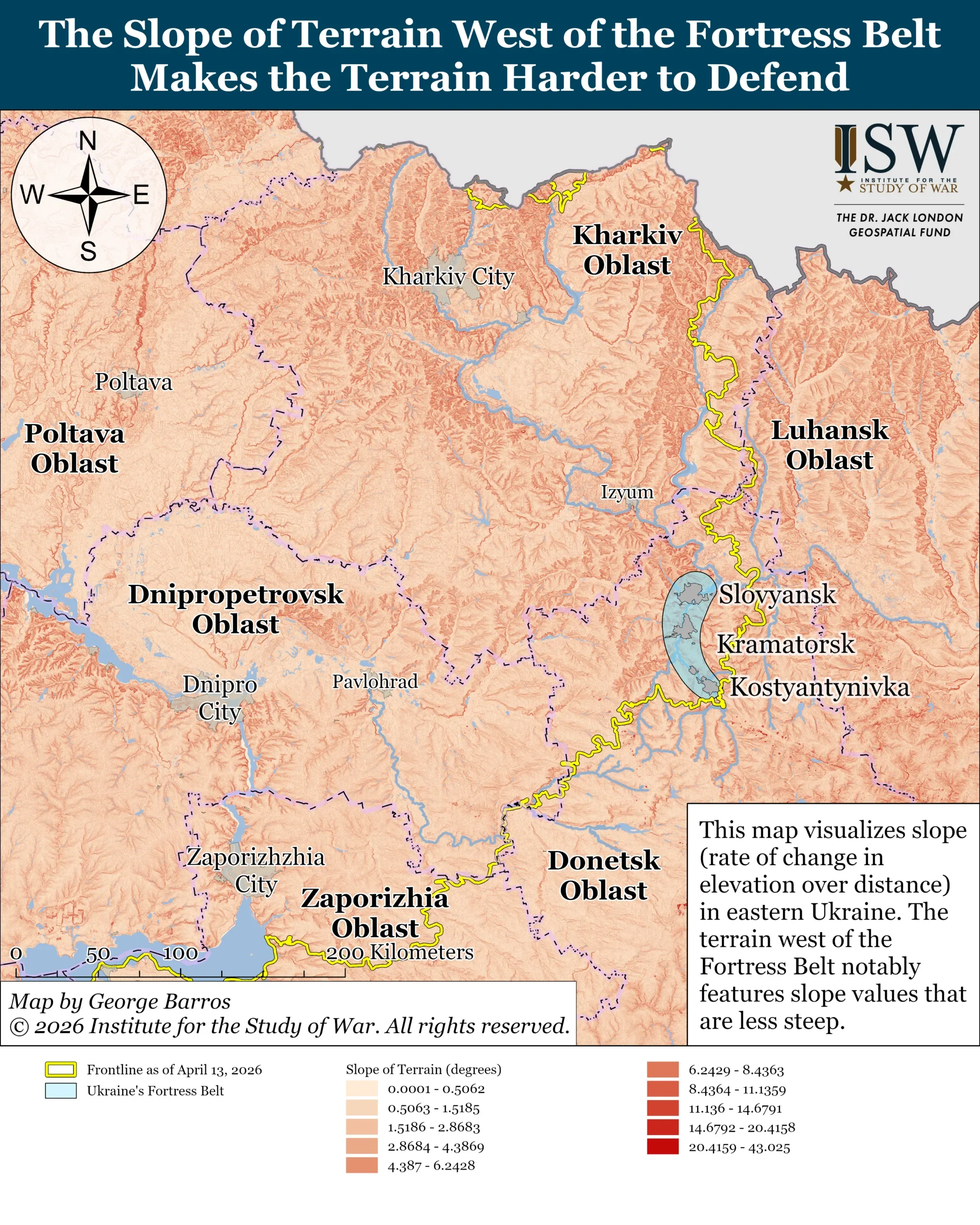 Map of terrain in Ukraine's East (Фото: ISW)