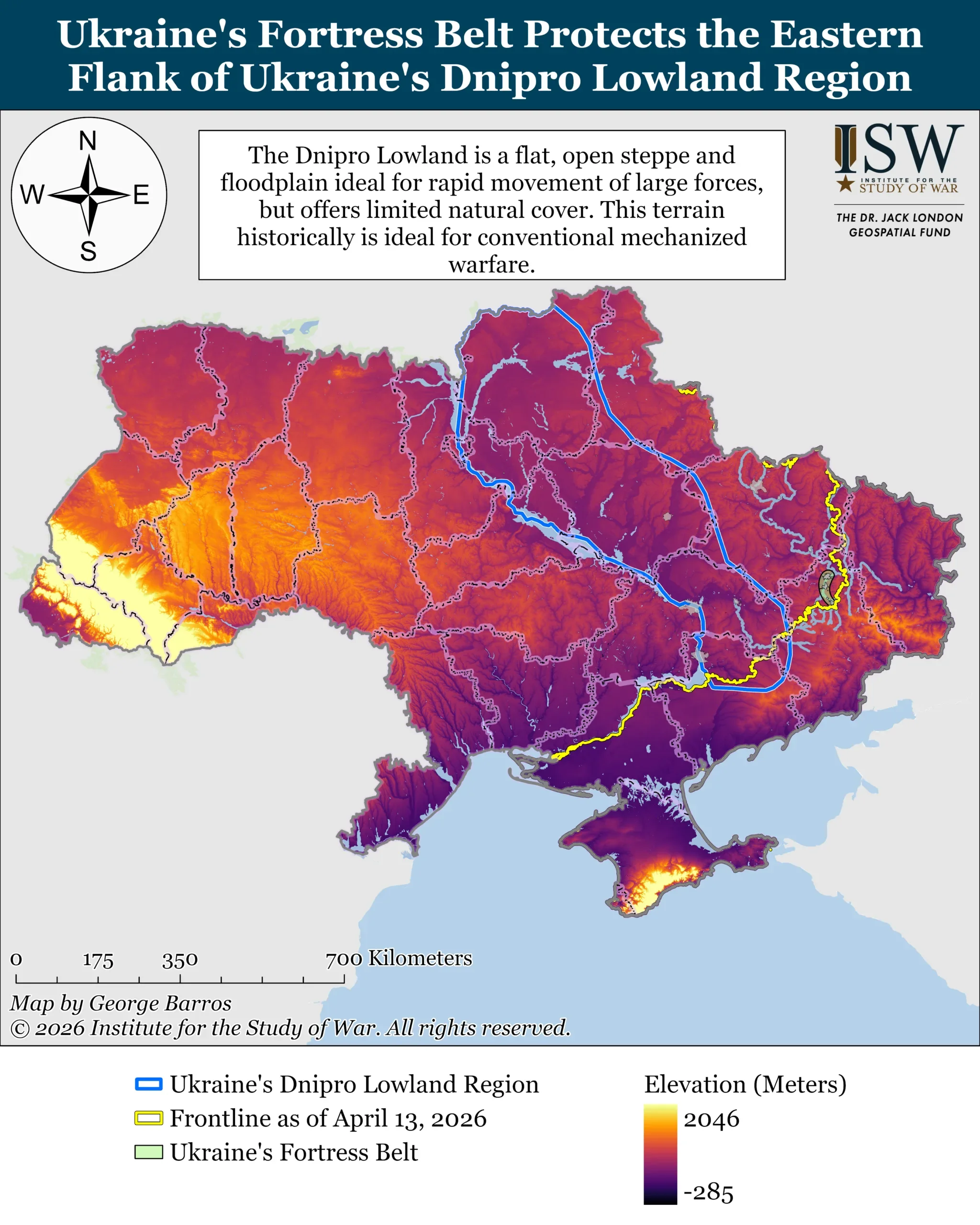 Ukraine's territory is mostly flat to the West from Donbas fortress cities (Фото: ISW)