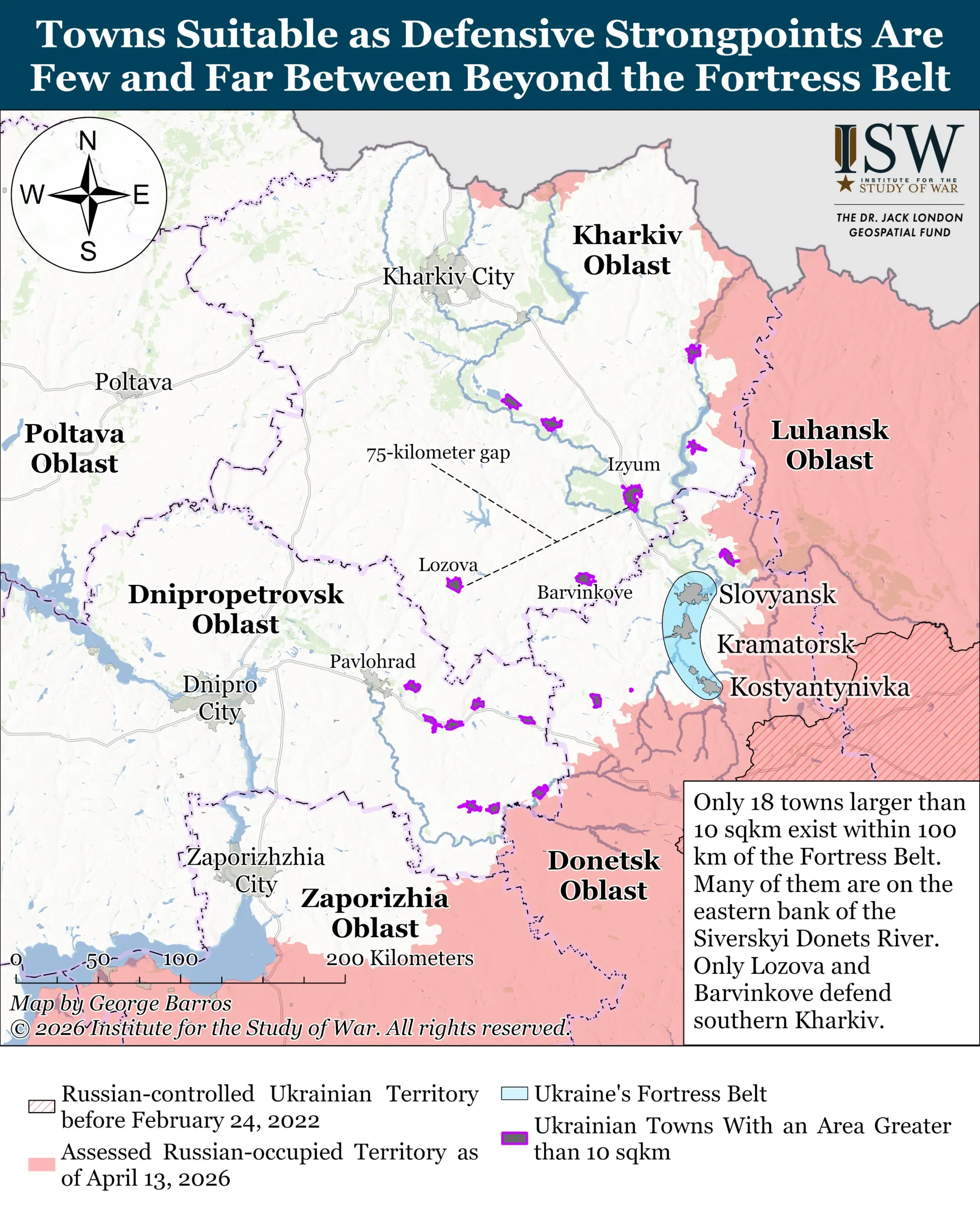 18 smaller cities that Ukraine's defense might rely on should Donbass fall to Russia (Фото: ISW)