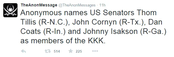 Имена видных членов Ку-клукс-клана хакеры публикуют в своем официальном аккаунте в Twitter 