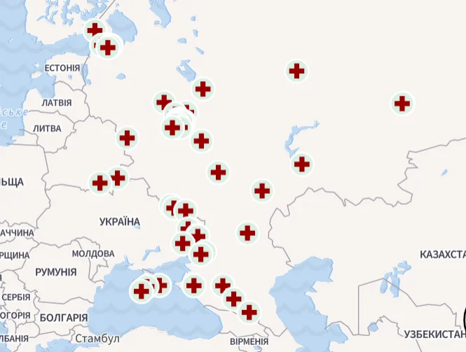 Расположение госпиталей (Фото: ВВС)