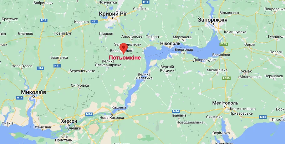 Потемкино - село в Высокопольской поселковой общине Бериславского района Херсонской области Украины. Находится в 140 км от Херсона (Фото: Google Maps)