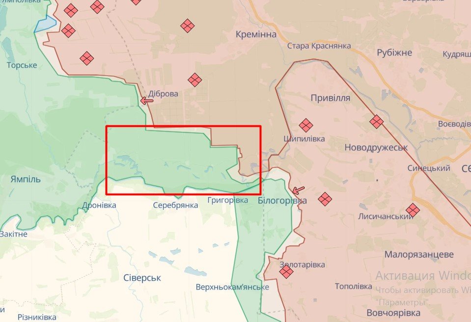 Серебрянський ліс на мапі DeepState (Фото: DeepState)