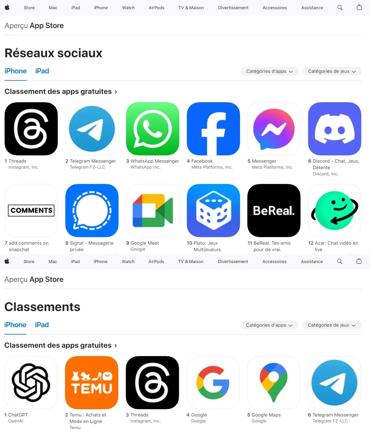 Telegram став одним з найпопулярніших застосунків у Франції (Фото: Скриншот з AppStore Франція)