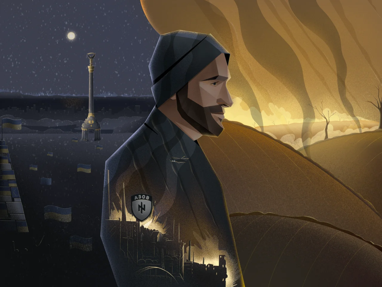 Слева — Майдан, справа — Донбасс (Фото: Иллюстратор: Юлия Осыка)