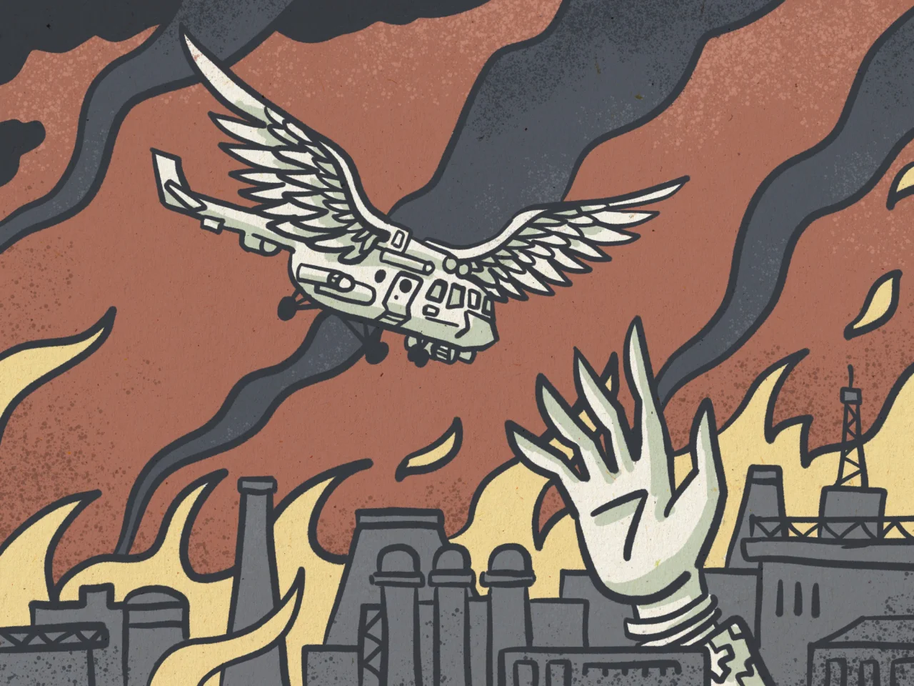 25 березня 2022 року Кельт очолив перший десант добровольців, які полетіли на допомогу побратимам в оточений росіянами Маріуполь (Фото: Ілюстратор Сашко Даниленко)