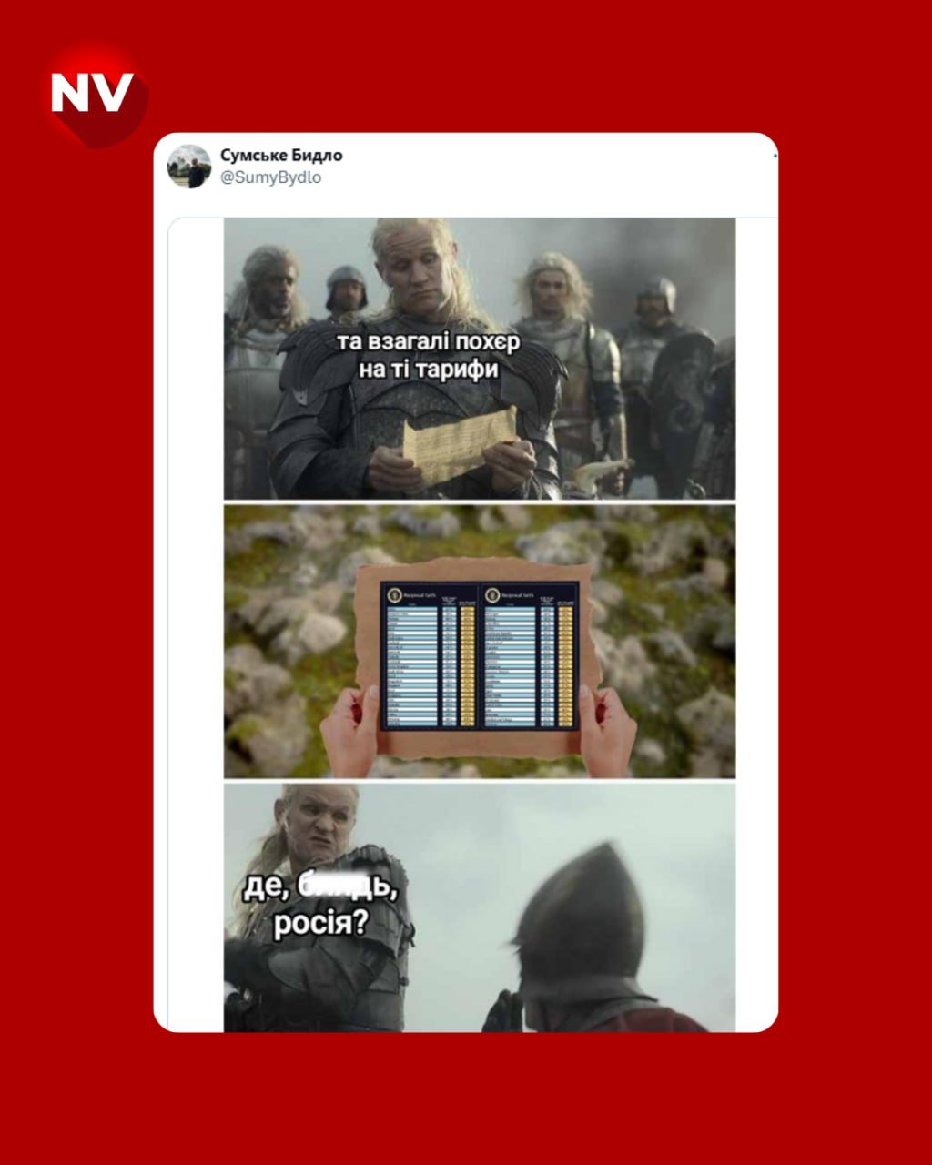 Мем про тарифи. За основу взяли серіал Дім дракона (Фото: Скриншот)