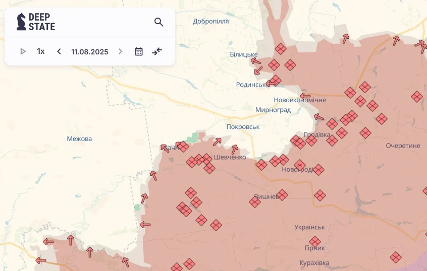 Fragment of a DeepState map with data as of Aug. 11