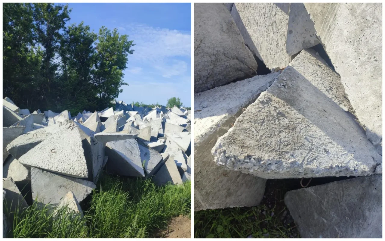 Заградительные пирамиды на территории одного из военных складов в Харьковской области (Фото: Александр П.)