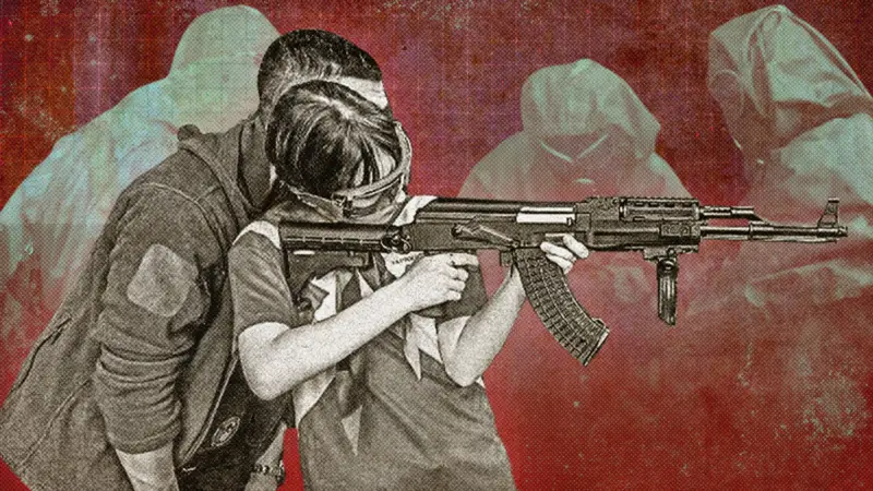 У військово-патріотичних таборах українських дітей тренують професійні військові РФ (Фото: Ілюстрація BBC/Ангеліни Корби/фото з телеграм-каналу 